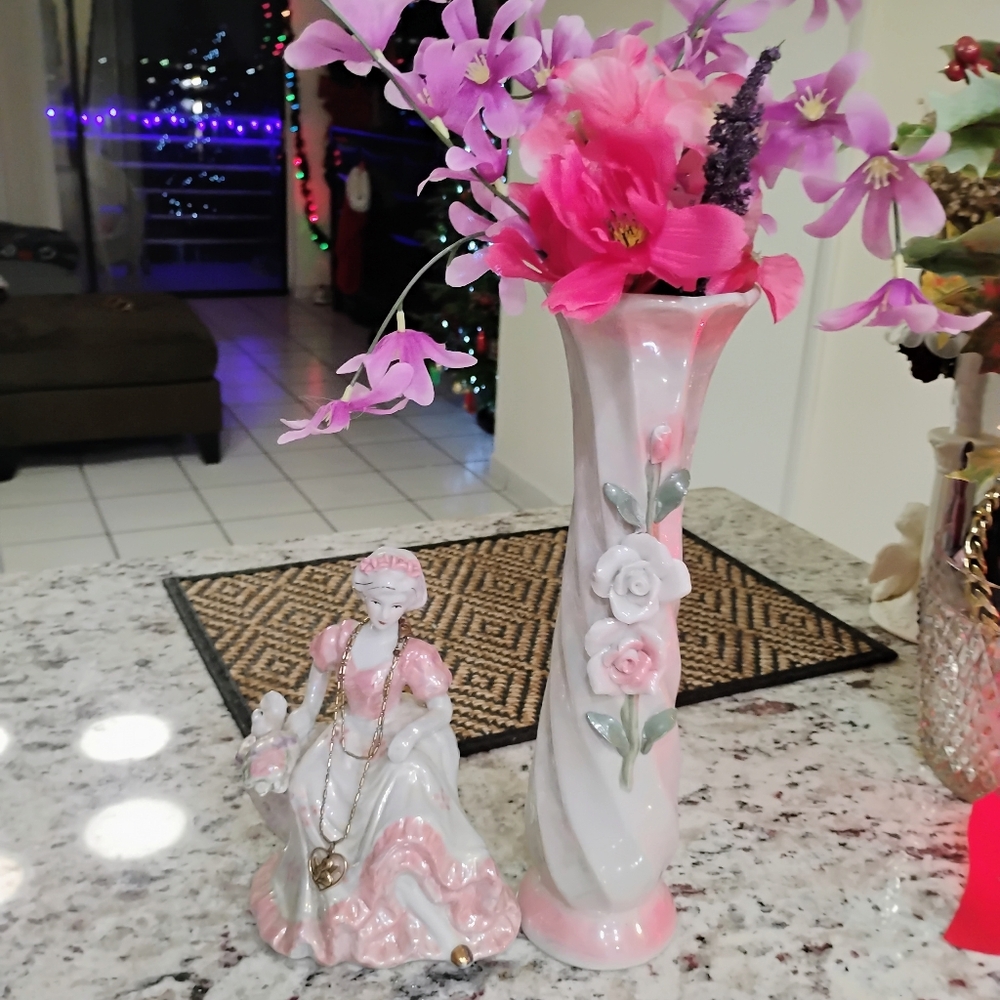 Bisque porcelain Doll and Vase Decor Set